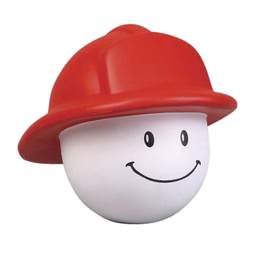 Fireman mad cap polyurethane stress reliever with a firefighter-inspired helmet design and customizable imprint area.