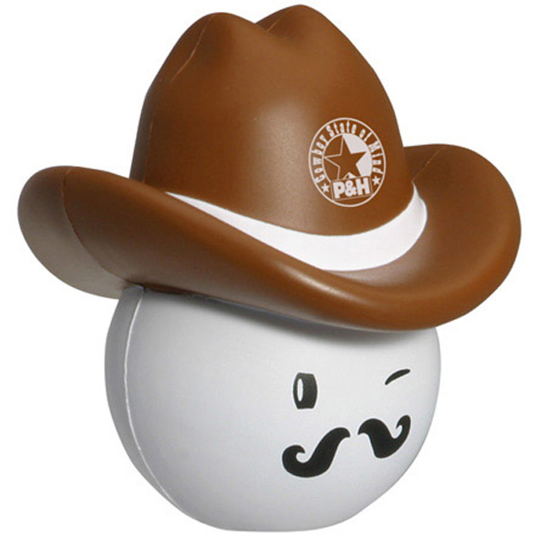 Cowboy mad cap polyurethane stress reliever with a western-inspired hat design and customizable imprint areas.