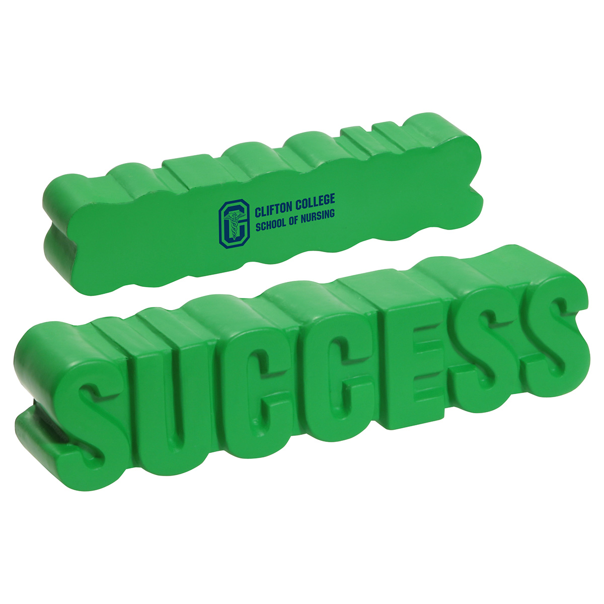 Success-shaped polyurethane stress reliever with a soft, squeezable design, ideal for motivational promotions, employee recognition, corporate events, and achievement-themed giveaways.