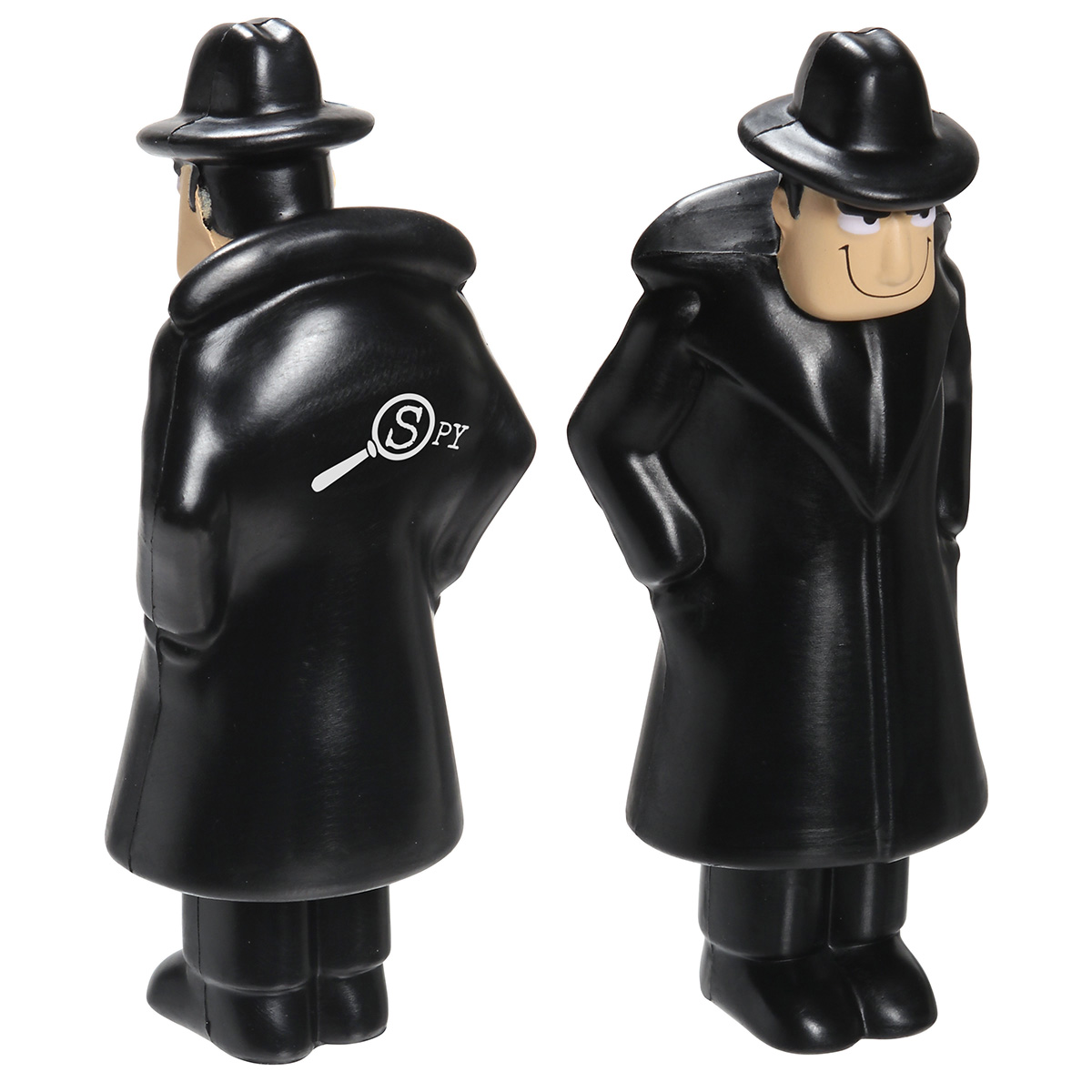 Spy-shaped polyurethane stress reliever promotional product with a fun character-inspired design.