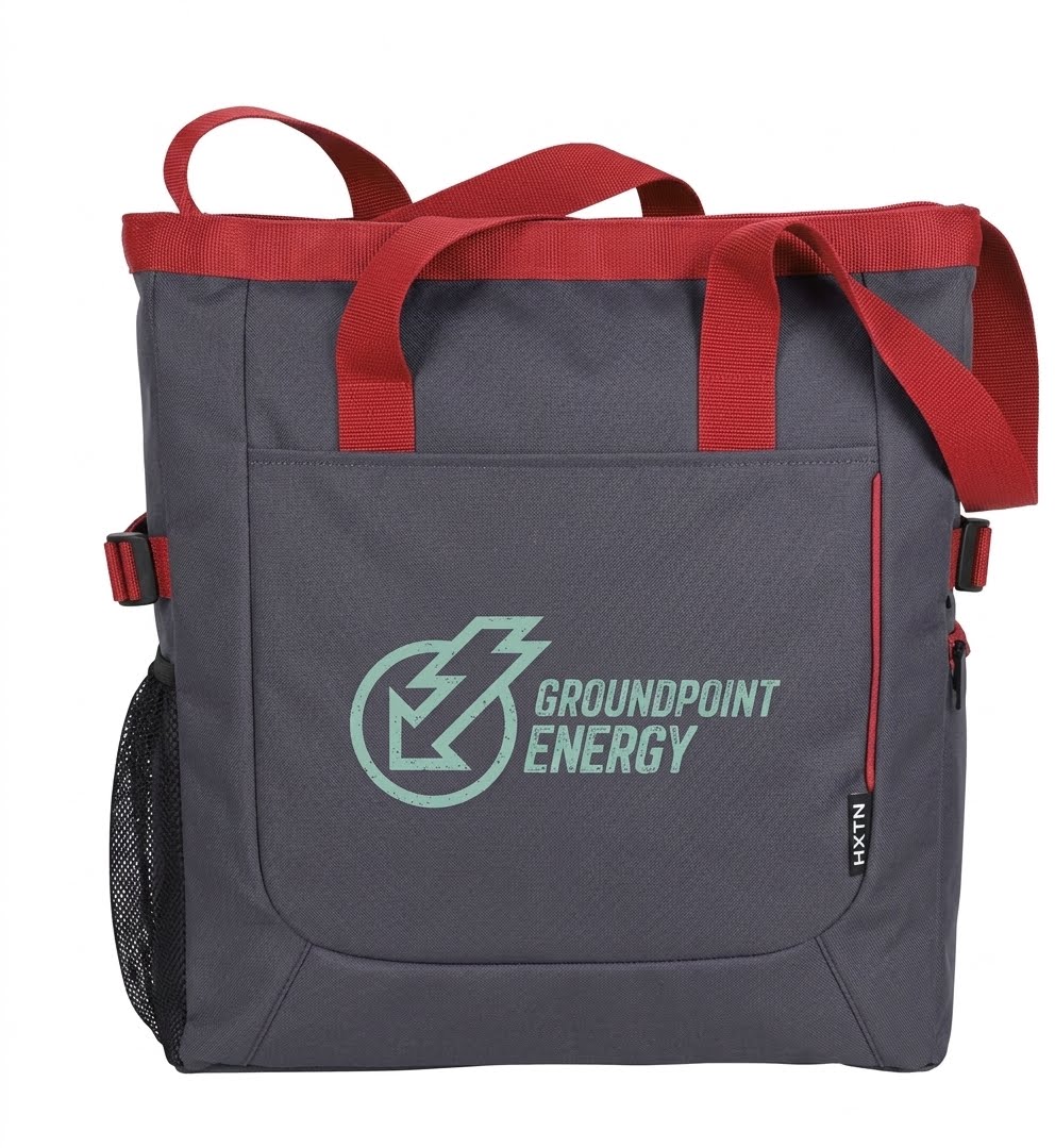 Convertible cooler with adjustable backpack straps, zippered main compartment, multiple pockets, and a heat-sealed PEVA liner for keeping contents cool.