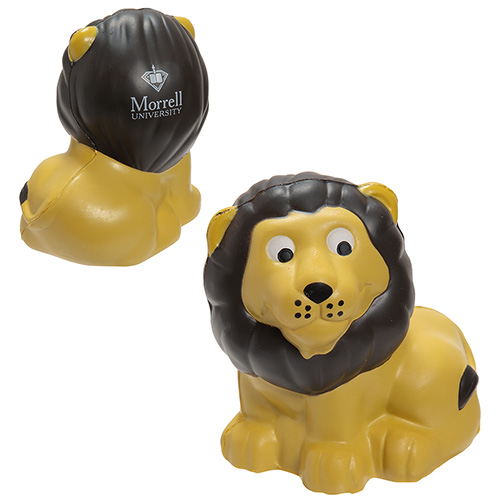Lion-shaped polyurethane stress reliever with a bold mane, friendly animal design, and squeezable body for stress relief and promotional use.