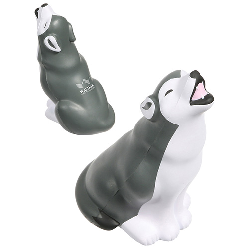 Gray wolf-shaped polyurethane stress reliever with a soft, squeezable design and detailed animal-inspired form.