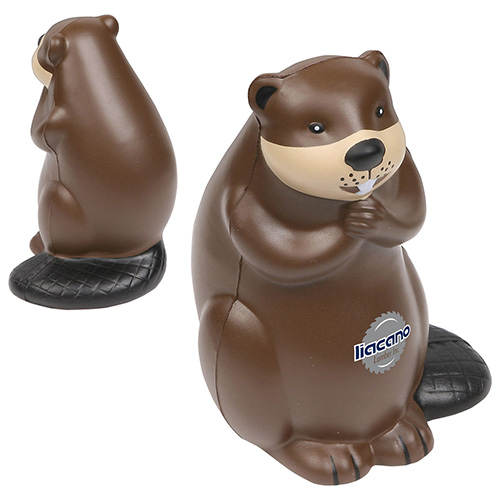 Beaver-shaped polyurethane stress reliever with a playful animal design and squeezable construction.
