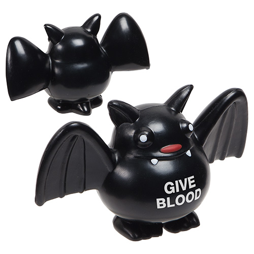 Black bat-shaped polyurethane stress reliever with a playful winged design and squeezable construction.