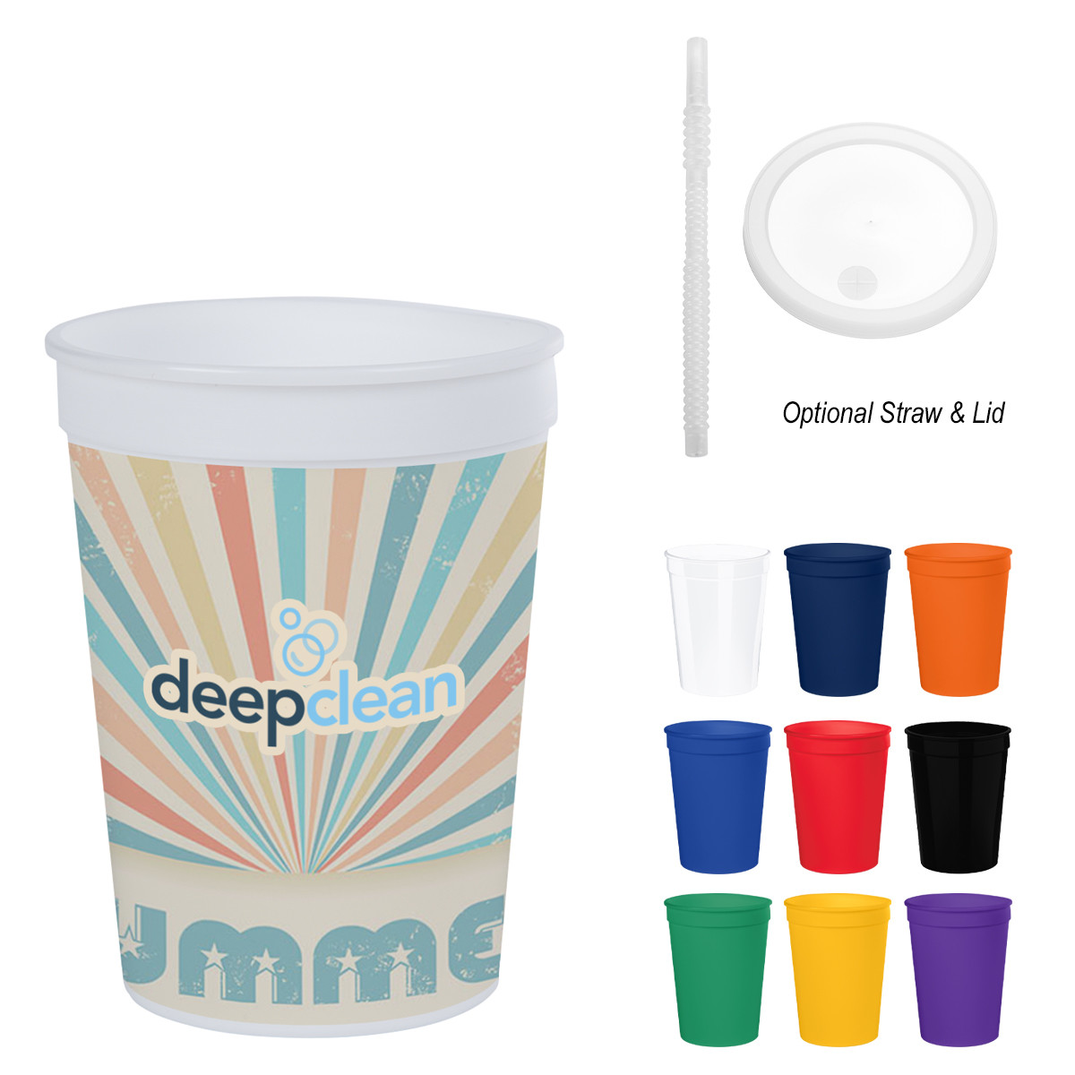 Full Color Big Game Stadium Cup - 12 oz. in white polypropylene with a sturdy tapered design for reusable beverage service and custom branding.