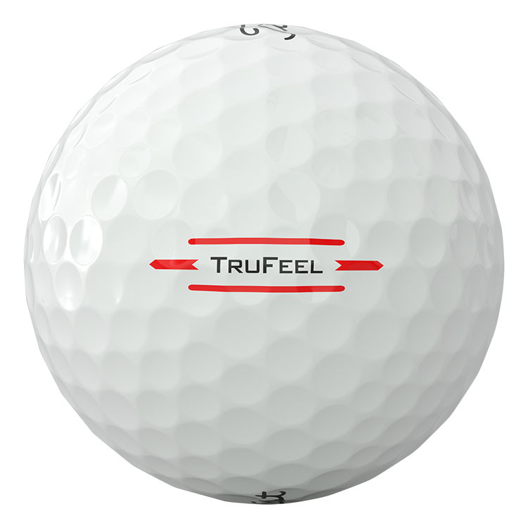 White Titleist TruFeel golf ball featuring an ultra-soft feel, advanced TruTouch core, soft TruFlex cover, and 376 tetrahedral dimple design for long distance and consistent greenside spin.