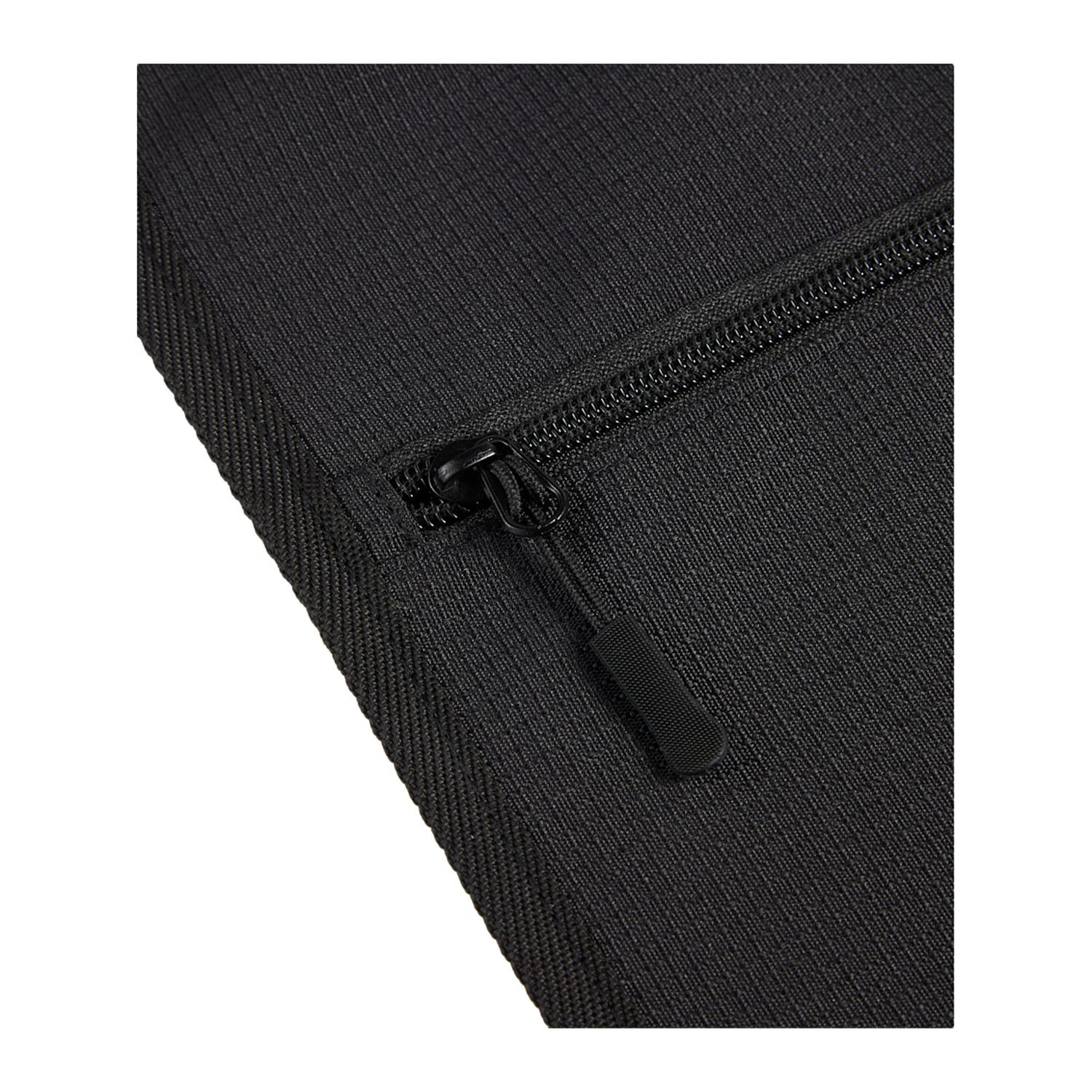 Black Wander & Roam Garment Bag in durable black 600D RPET ripstop, featuring a zippered garment compartment, interior accessory pockets, front zippered pocket, double grab handles, and black molded zipper pulls for organized clothing storage and travel.