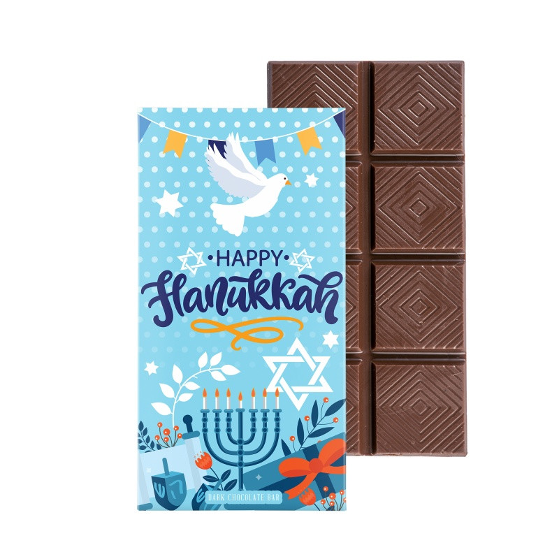 Dark chocolate bar promotional gift box featuring six chocolate bars in a bookcase-style package with a customizable full-color exterior.