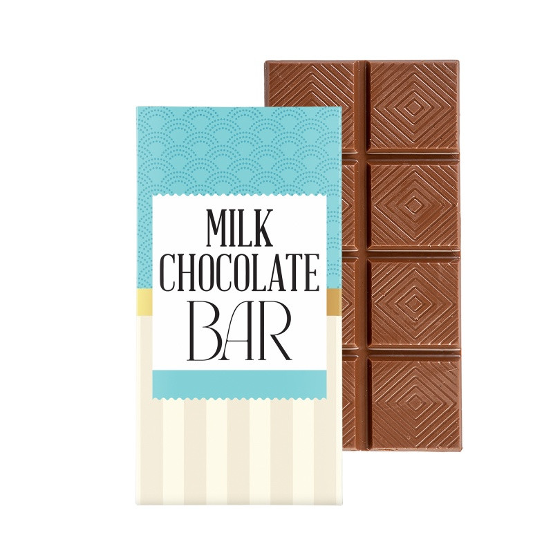 Milk chocolate bar promotional gift box featuring six chocolate bars in a bookcase-style package with a customizable full-color exterior.