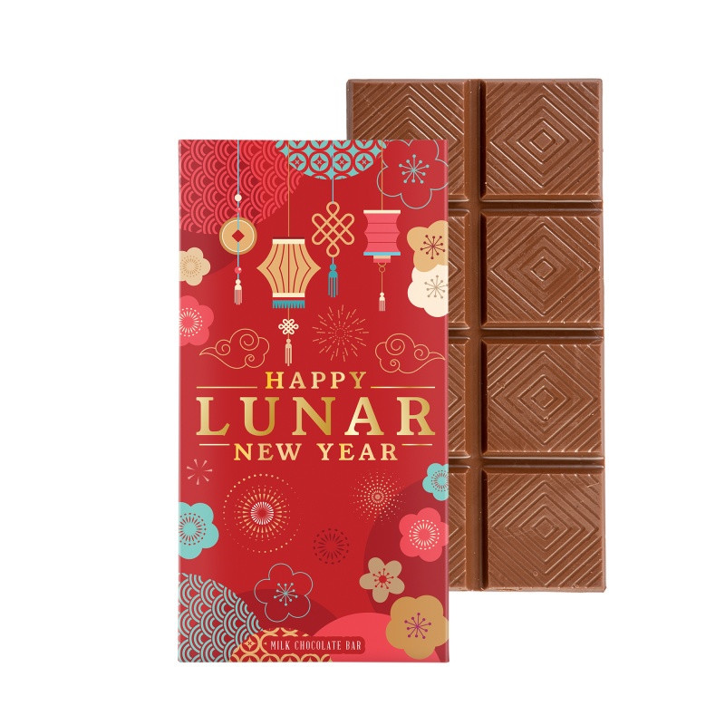 Milk chocolate bar promotional gift box featuring six chocolate bars in a bookcase-style package with a customizable full-color exterior.