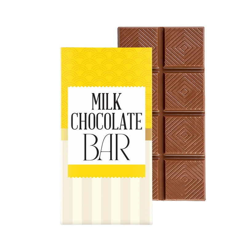 Milk chocolate bar promotional gift box featuring six chocolate bars in a bookcase-style package with a customizable full-color exterior.