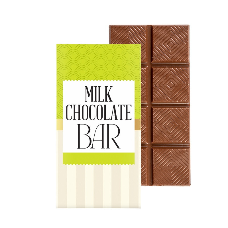 Milk chocolate bar promotional gift box featuring six chocolate bars in a bookcase-style package with a customizable full-color exterior.