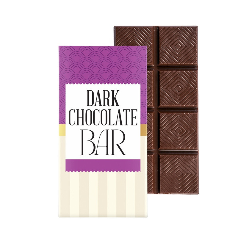 Dark chocolate bar promotional gift box featuring six chocolate bars in a bookcase-style package with a customizable full-color exterior.