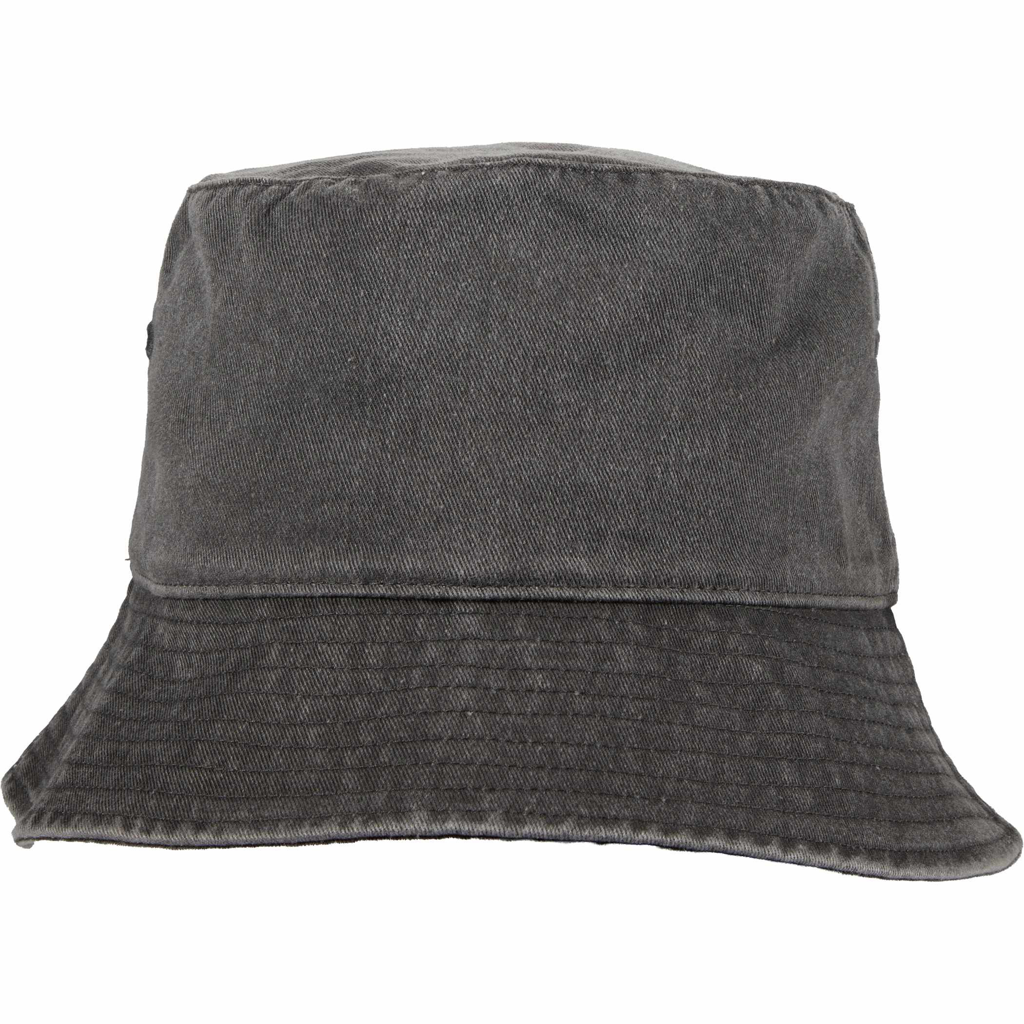 Front view of Black Elevate Recycled Cotton Vintage Washed Bucket Hat in a classic bucket silhouette, featuring a soft vintage-washed finish and recycled cotton construction for relaxed everyday wear.