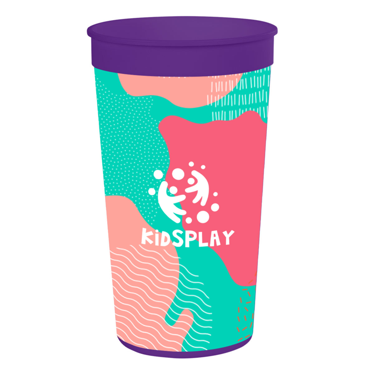 Purple 32 oz. reusable stadium cup made from polypropylene with a sturdy design and full-color wrap imprint.