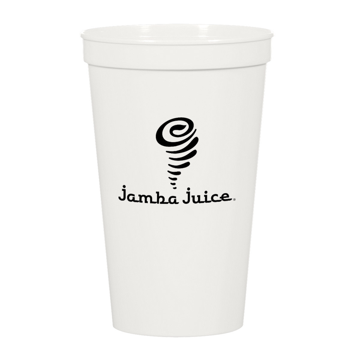 White reusable stadium cup made with up to 25% post-industrial polypropylene, featuring a sturdy construction and full-wrap custom branding area.