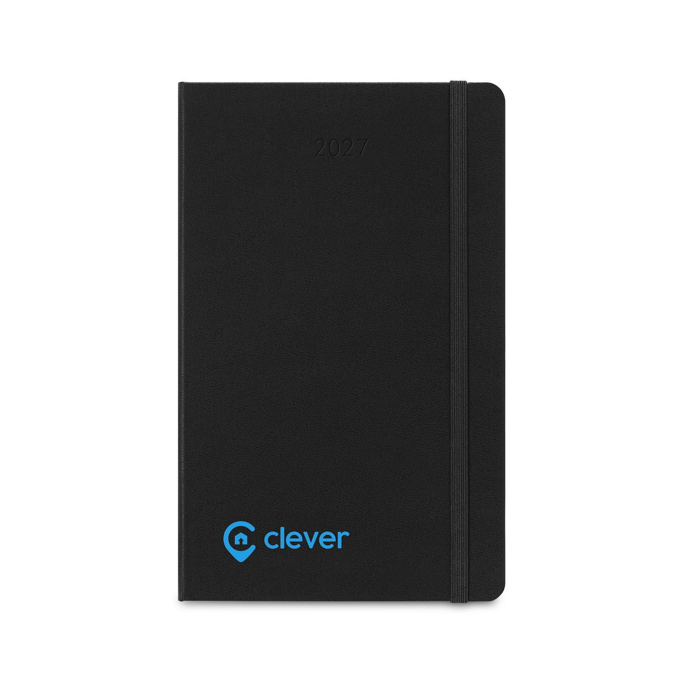 Black Moleskine hard cover weekly planner and GO Pen gift set for 2027, featuring a 12-month weekly planner, coordinating pen, and premium gift box packaging.