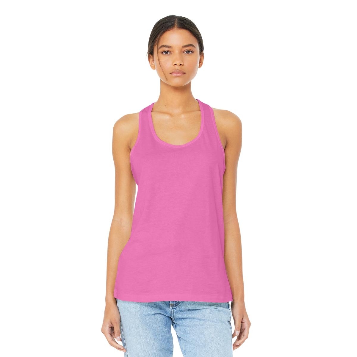 Pink Relaxed-fit cotton tee with a soft Airlume combed and ring-spun cotton construction, side-seamed design, and tear-away label.