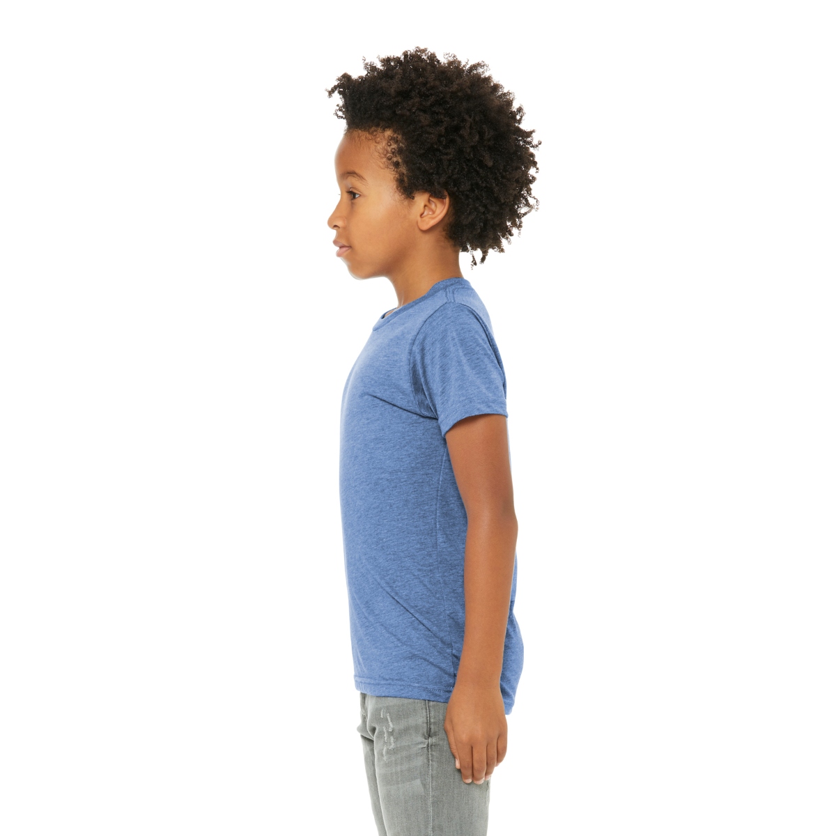 Blue Retail-fit tri-blend tee with a lightweight construction, side-seamed design, and comfortable tear-away label.