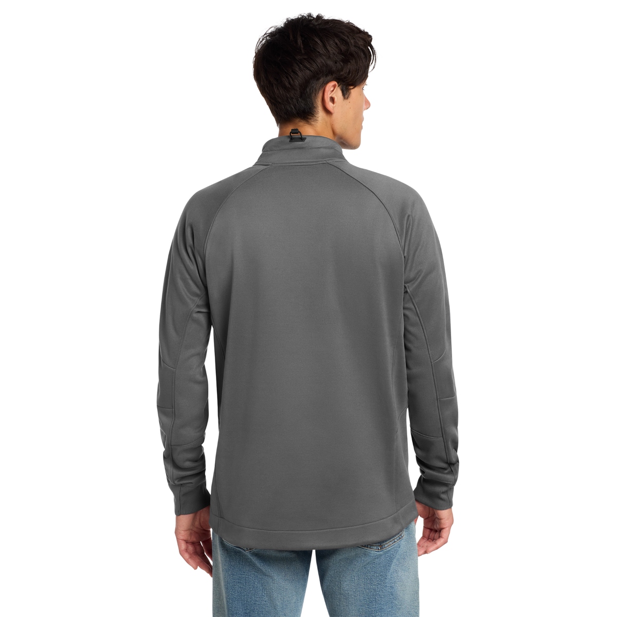 Moisture-wicking fleece pullover with raglan sleeves, exposed zipper, welded zippered pockets, and a sleek performance design.