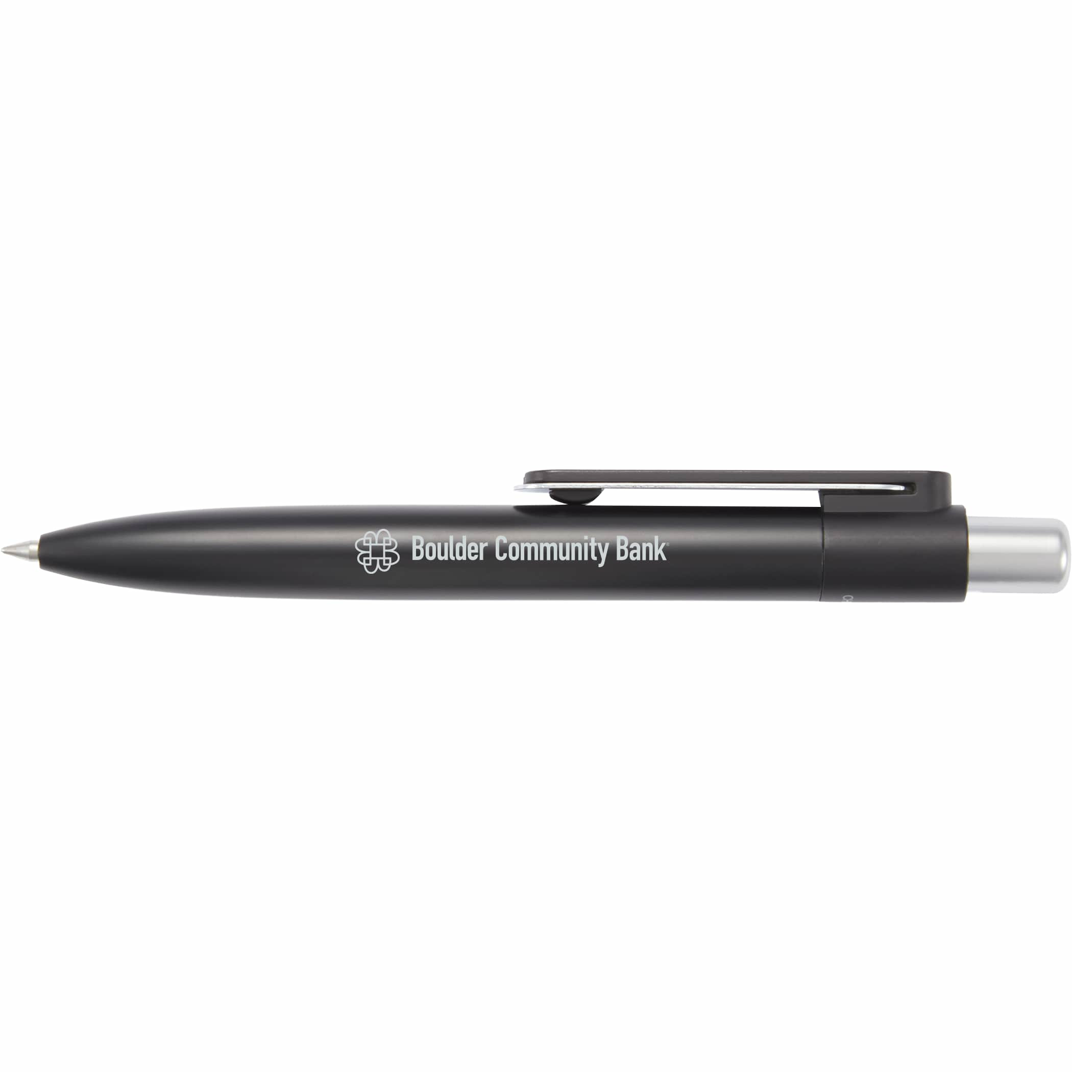 Black Liberty Mini Gel Pen with a sleek recycled aluminum barrel, compact click-action design, and fine 0.5 mm tip for smooth black gel writing, ideal for everyday use in notebooks, planners, and organizers.