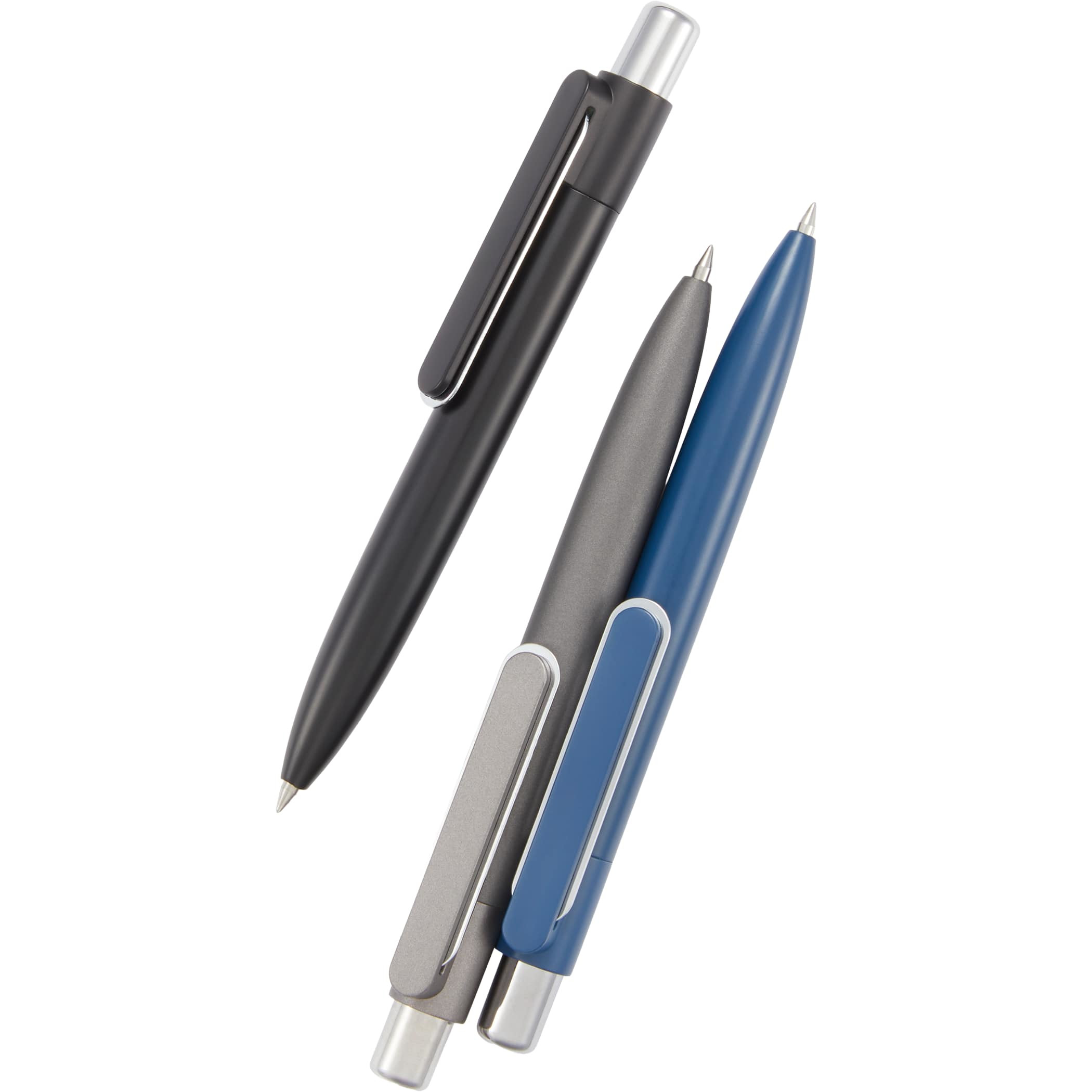 Liberty Mini Gel Pen with a sleek recycled aluminum barrel, compact click-action design, and fine 0.5 mm tip for smooth black gel writing, ideal for everyday use in notebooks, planners, and organizers.