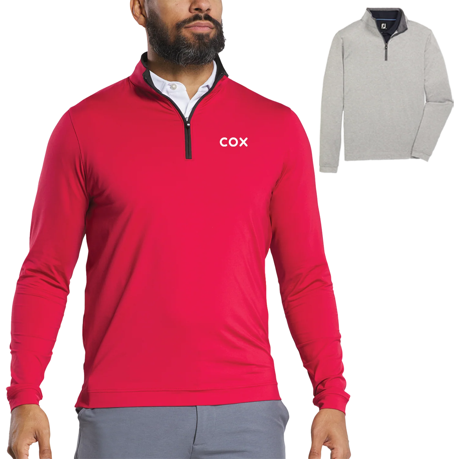 FootJoy Lightweight Solid Midlayer in a solid color, featuring a quarter-zip pullover design, four-way stretch performance fabric, and long sleeves, designed as a lightweight golf and athletic layering piece for changing weather.