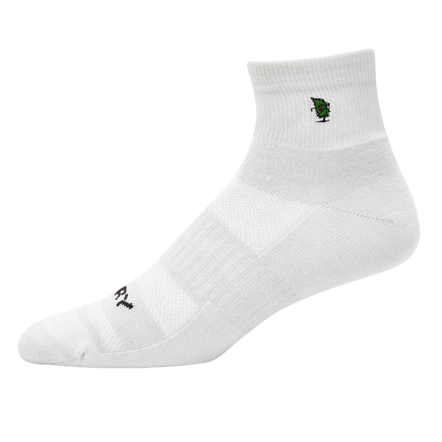 White FootJoy® Men's ProDry Custom Sock with moisture-wicking fabric, cushioned sole, arch support, reinforced heel, and breathable mesh panels, designed for comfortable all-day golf and active wear.