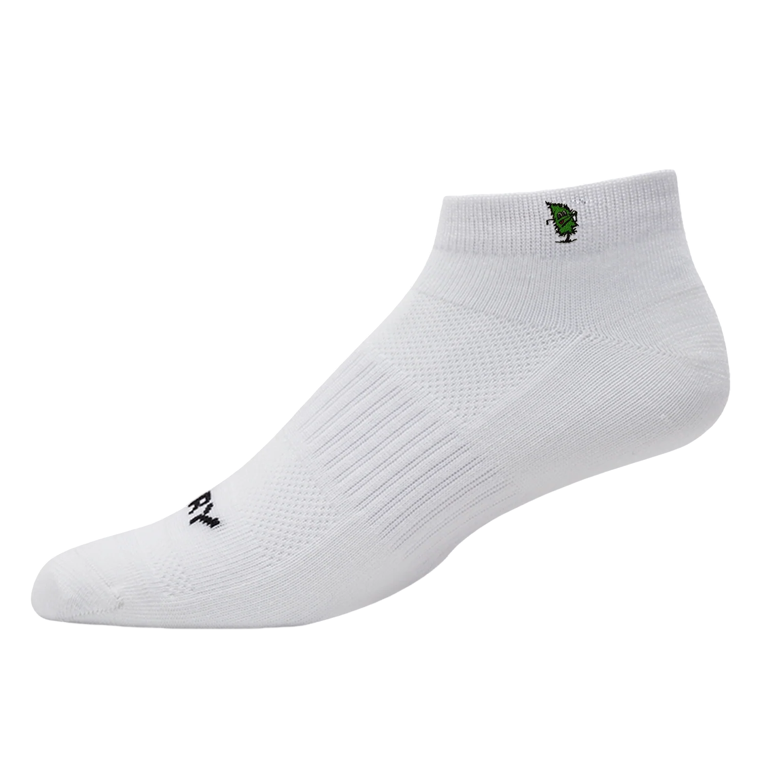 White FootJoy® Men's ProDry Custom Sock with moisture-wicking fabric, cushioned sole, arch support, reinforced heel, and breathable mesh panels, designed for comfortable all-day golf and active wear.