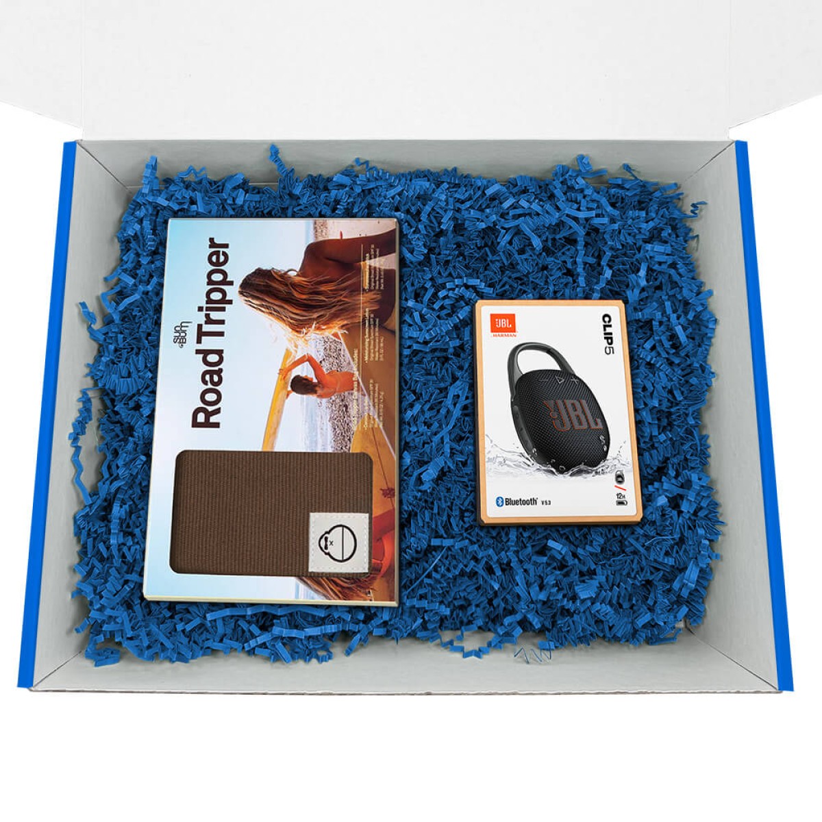 JBL + Sun Bum® Music Festival Gift Set featuring a compact waterproof portable speaker and sun-care essentials, packaged in a colorful gift box for music festivals, outdoor activities, travel, and summer events.