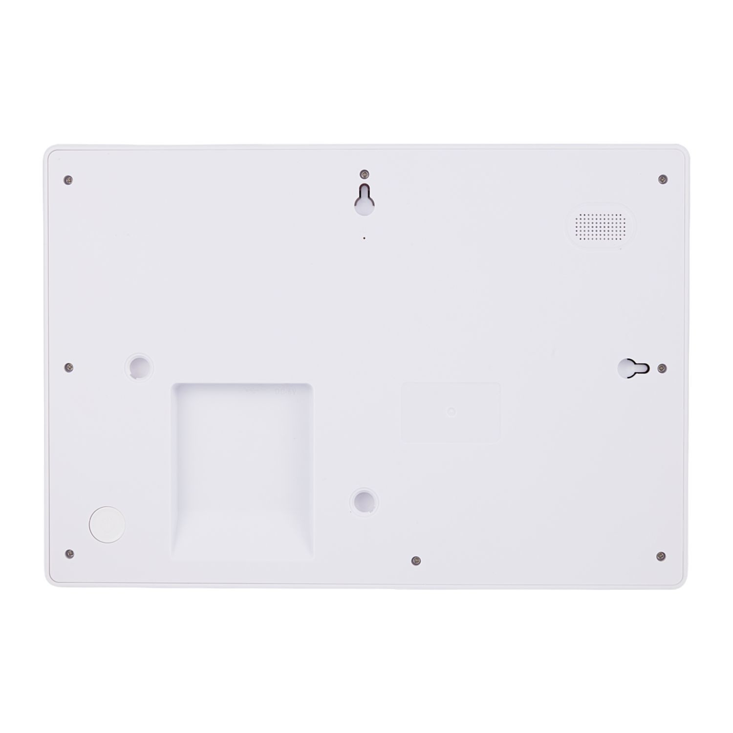 White DayFlow Digital Smart Calendar with a white finish and 10.1-inch LCD touchscreen, displayed on a stand for organizing family schedules, tasks, meals, and updates in kitchens, offices, or shared family spaces.