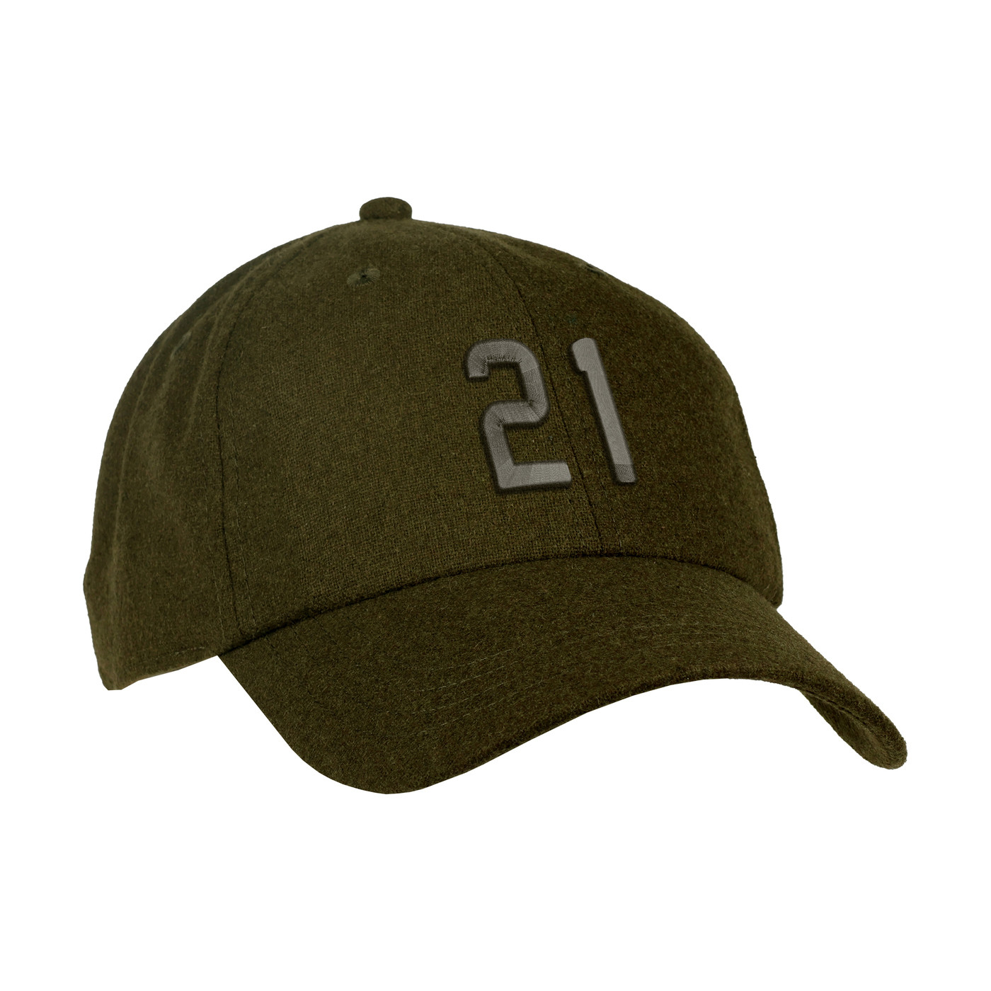 Olive Ahead Clubhouse Wool & Flannel Cap in a textured wool and flannel blend, featuring a soft structured crown, pre-curved visor, and adjustable leather back closure with brass clasp for outdoor and everyday wear.