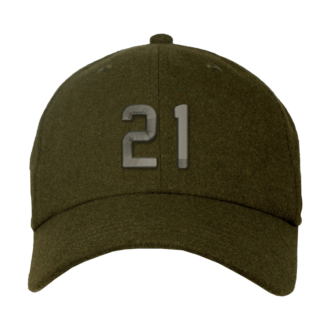 Olive Ahead Clubhouse Wool & Flannel Cap in a textured wool and flannel blend, featuring a soft structured crown, pre-curved visor, and adjustable leather back closure with brass clasp for outdoor and everyday wear.