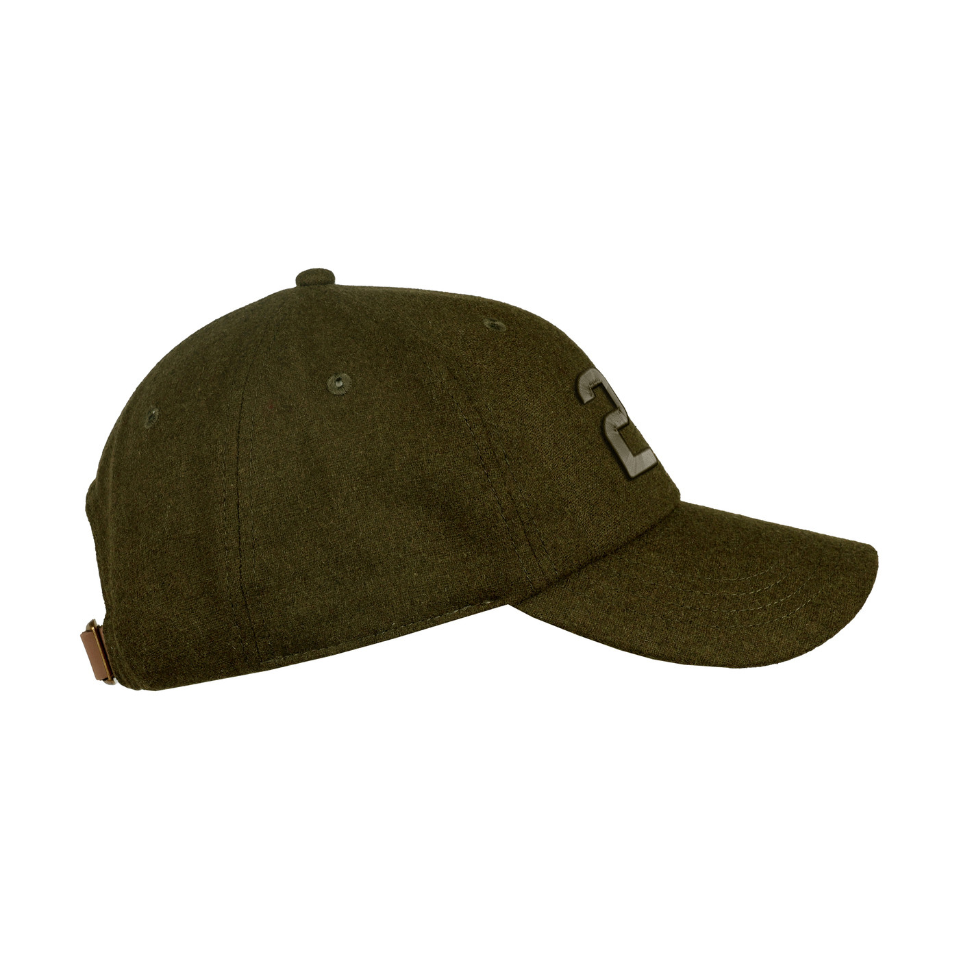 Olive Ahead Clubhouse Wool & Flannel Cap in a textured wool and flannel blend, featuring a soft structured crown, pre-curved visor, and adjustable leather back closure with brass clasp for outdoor and everyday wear.