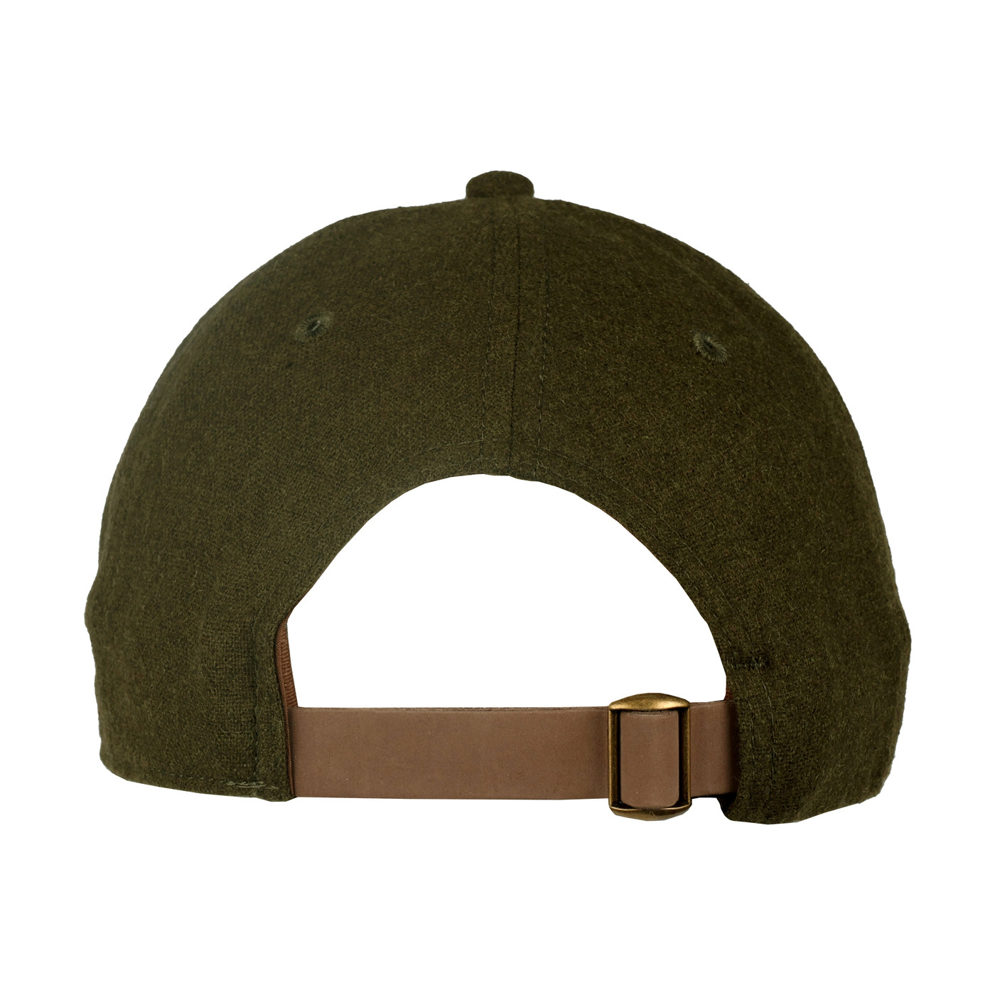 Olive Ahead Clubhouse Wool & Flannel Cap in a textured wool and flannel blend, featuring a soft structured crown, pre-curved visor, and adjustable leather back closure with brass clasp for outdoor and everyday wear.