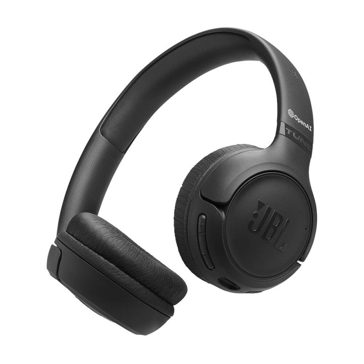 Black wireless on-ear headphones with JBL Pure Bass Sound, Bluetooth 6.0, dual microphones, long battery life, and foldable design.