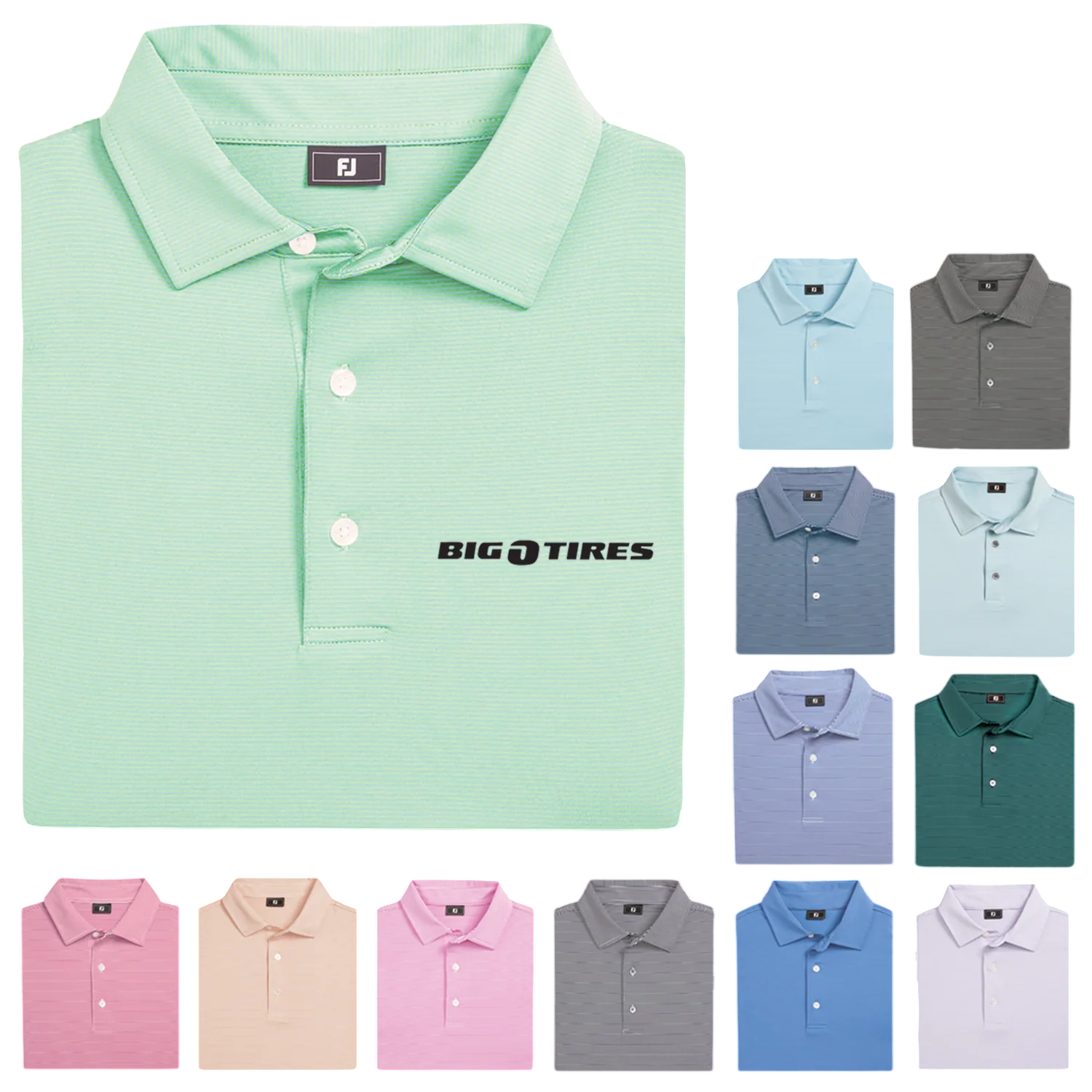 FootJoy® Micro Feed Stripe Lisle Shirt in a contemporary striped design, featuring a collared golf shirt silhouette, performance fabric, and an extended back shirt tail for comfortable on-course wear.