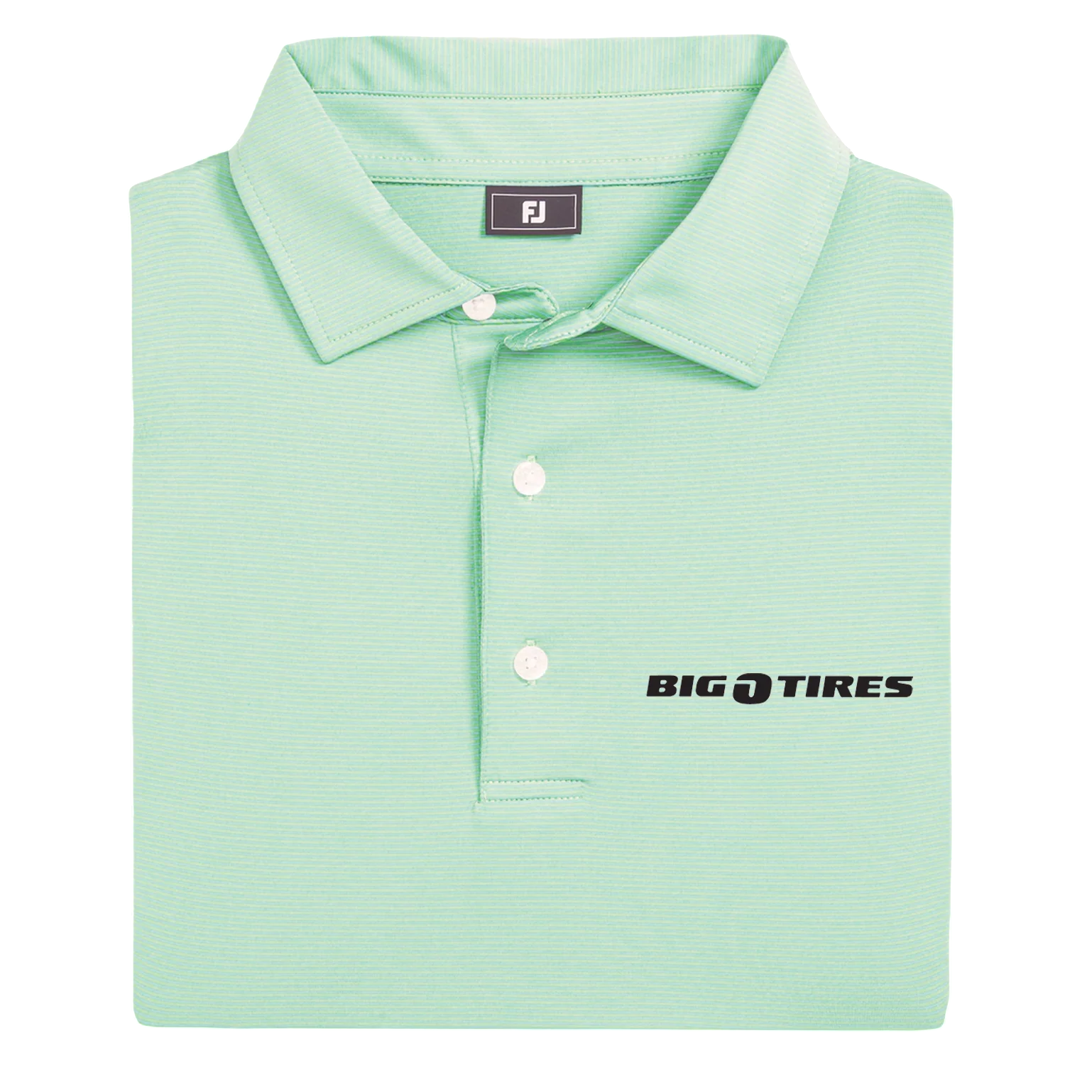 Seafoam/White FootJoy® Micro Feed Stripe Lisle Shirt in a contemporary striped design, featuring a collared golf shirt silhouette, performance fabric, and an extended back shirt tail for comfortable on-course wear.