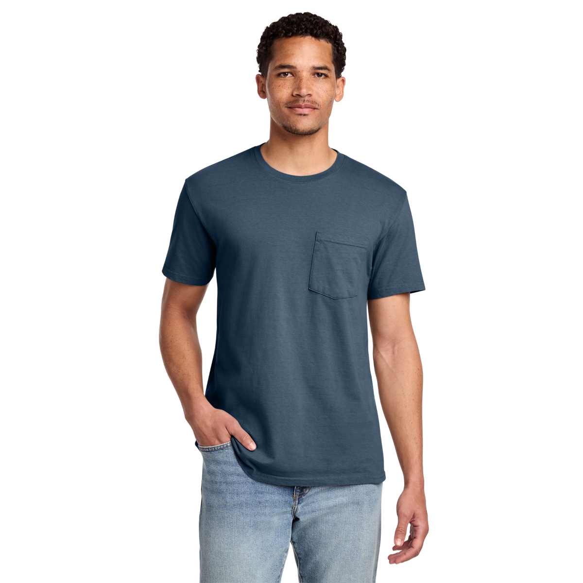 Garment-dyed cotton tee with a soft ring-spun construction and tear-away label for comfortable everyday wear.