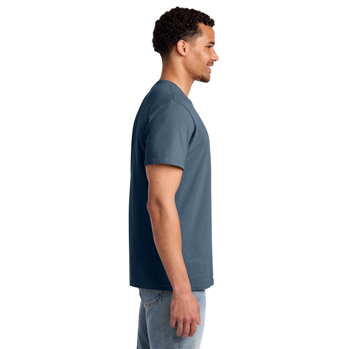 Garment-dyed cotton tee with a soft ring-spun construction and tear-away label for comfortable everyday wear.