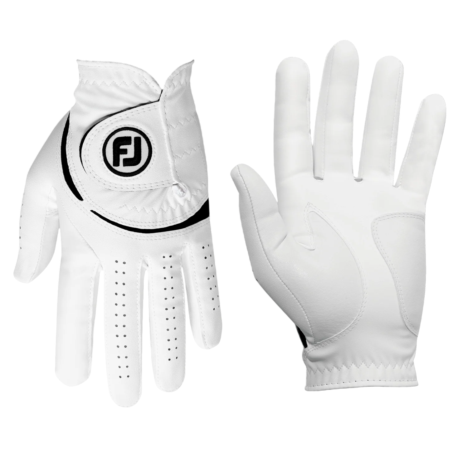 White The FootJoy® WeatherSof Golf Glove features a lightweight, flexible design with soft performance material, breathable mesh across the knuckles, and a secure closure for a comfortable grip during golf in various weather conditions.
