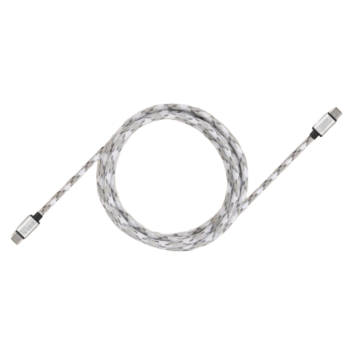 Pearl White Gomi charging cable made with recycled PET, recycled TPE, and aluminum heads, featuring a braided exterior and fast-charging performance.