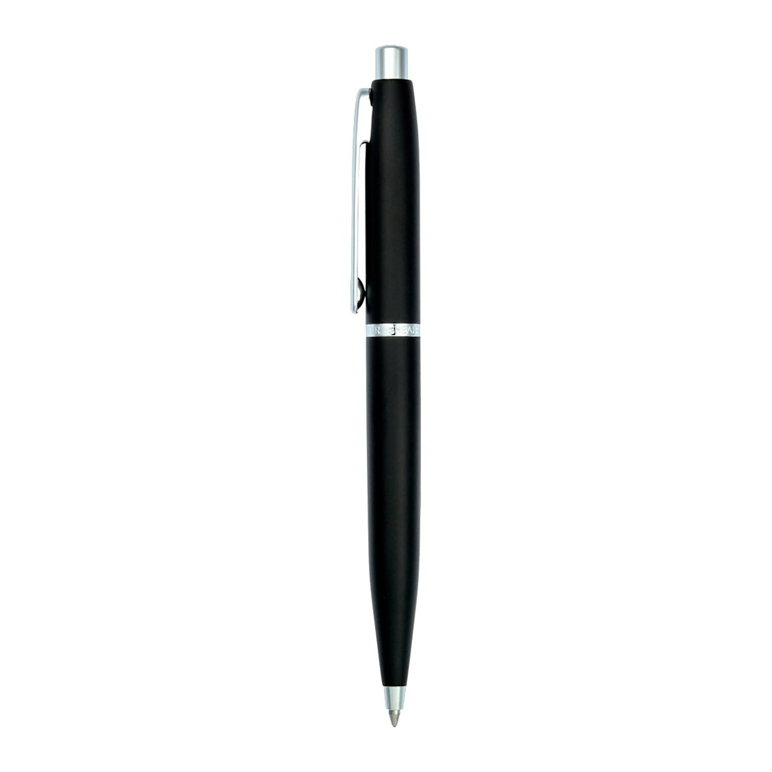 Black Sheaffer notebook and ballpoint pen gift set featuring a matte black pen, lined notebook, ribbon detail, and premium gift box.