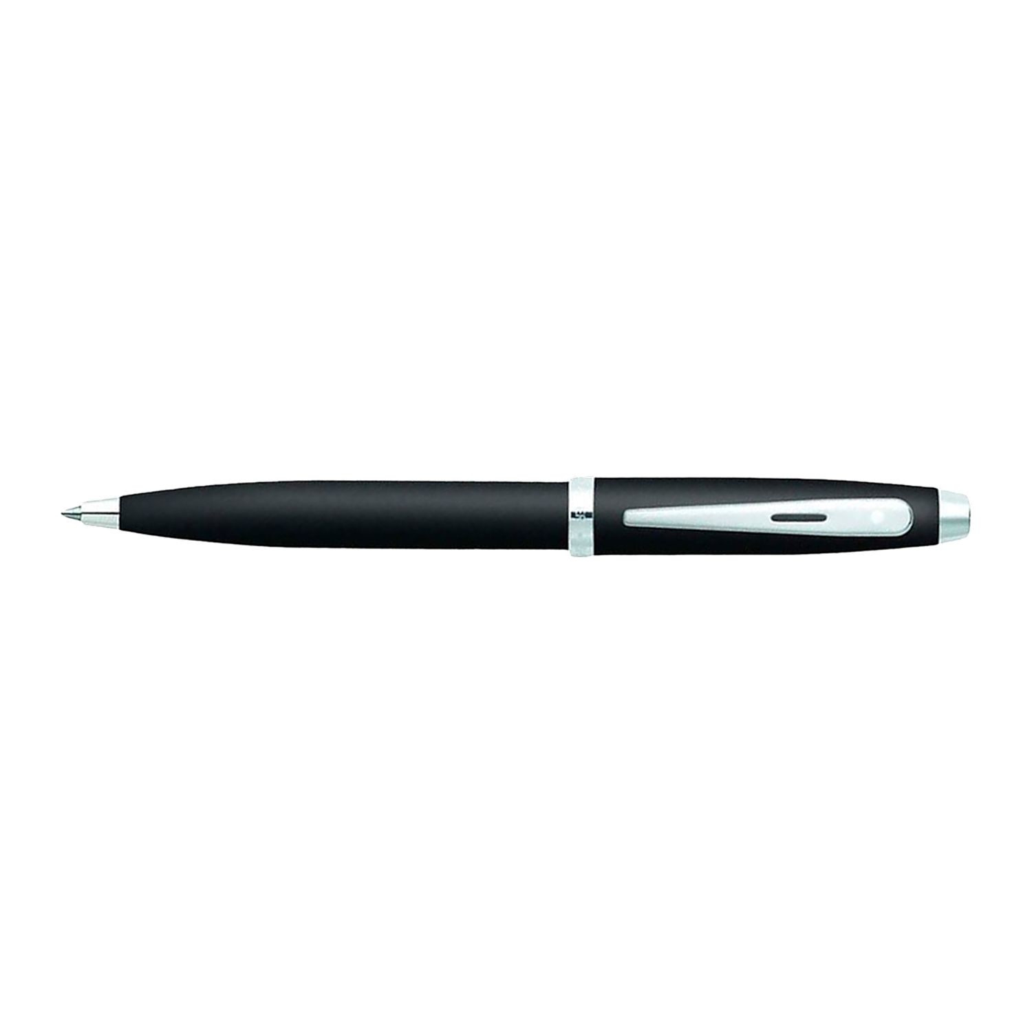 Black Sheaffer notebook and ballpoint pen gift set featuring a matte black pen, lined notebook, ribbon detail, and premium gift box.