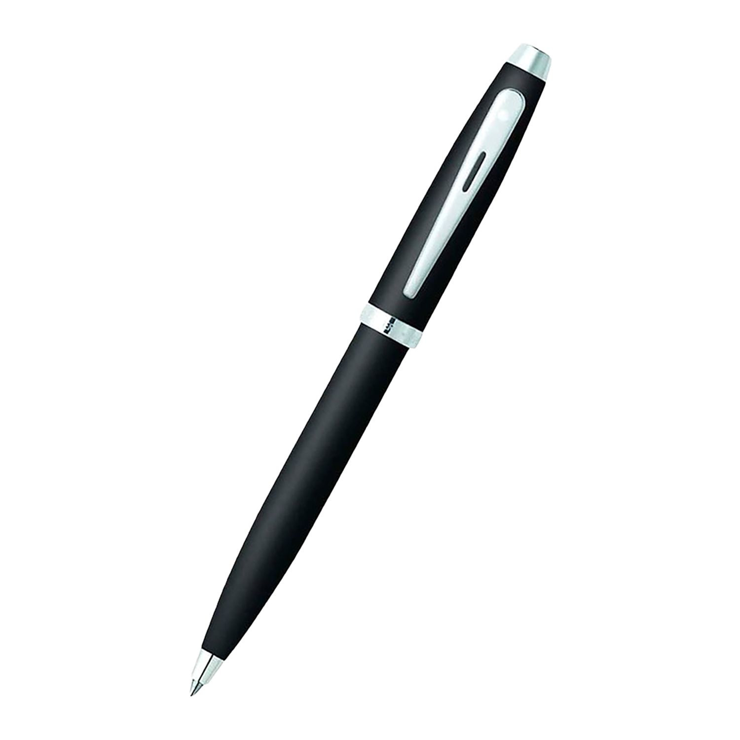 Black Sheaffer notebook and ballpoint pen gift set featuring a matte black pen, lined notebook, ribbon detail, and premium gift box.