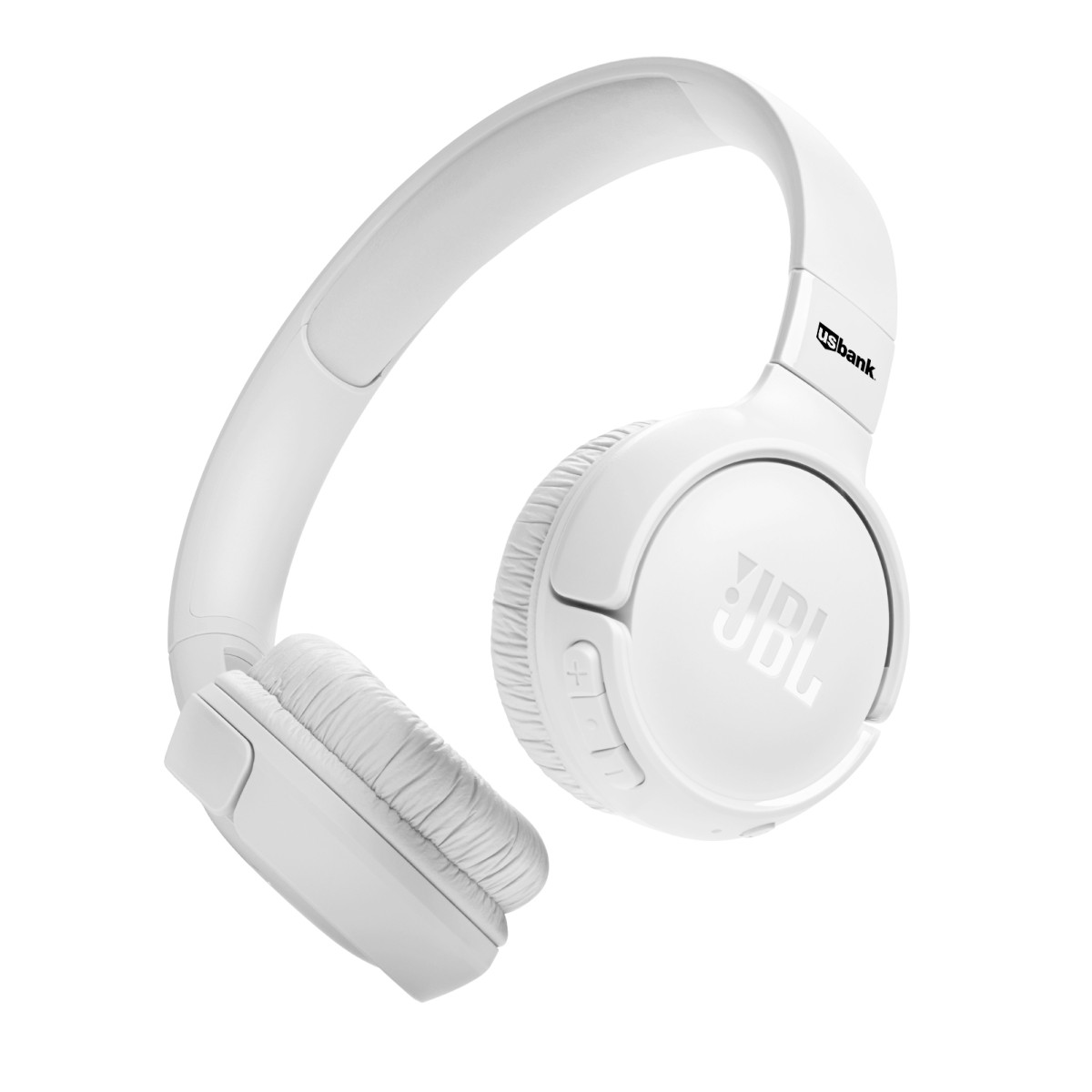 White JBL Tune 520BT Wireless On-Ear Headphones in black, featuring cushioned earcups, a padded adjustable headband, built-in earcup controls, and a lightweight foldable design for wireless music listening and calls.