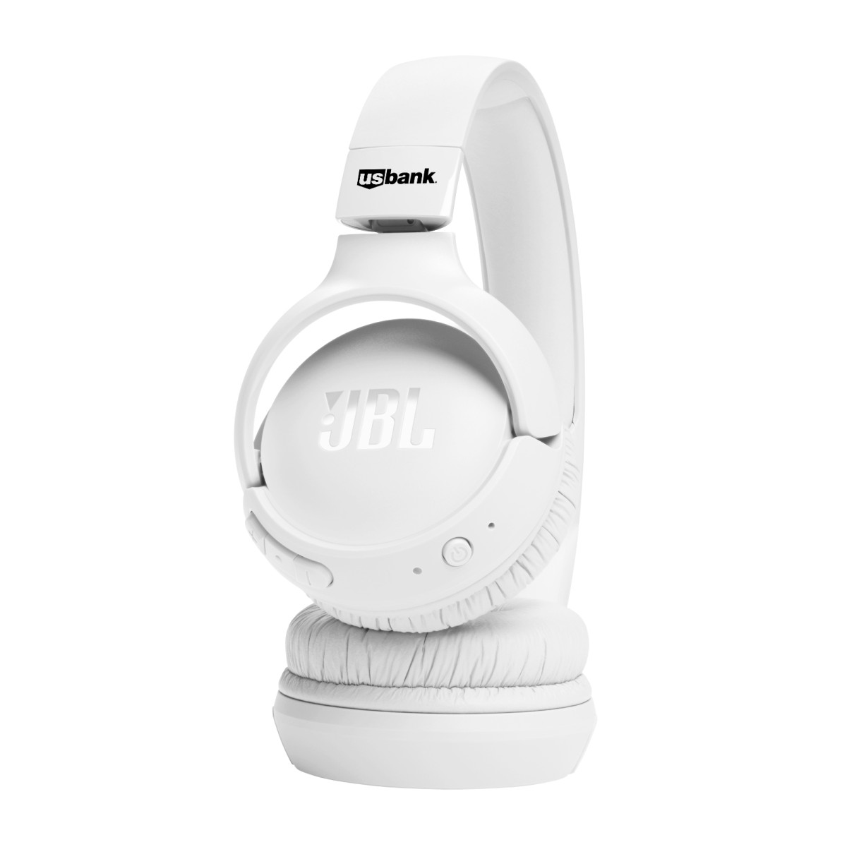 White JBL Tune 520BT Wireless On-Ear Headphones in black, featuring cushioned earcups, a padded adjustable headband, built-in earcup controls, and a lightweight foldable design for wireless music listening and calls.