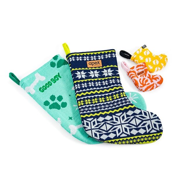 Mini Knit Holiday Stocking in a classic seasonal shape, featuring a soft knitted design with customizable knit-in details and Pantone-matched yarn, designed for holiday gifting, seasonal promotions, and festive keepsakes.