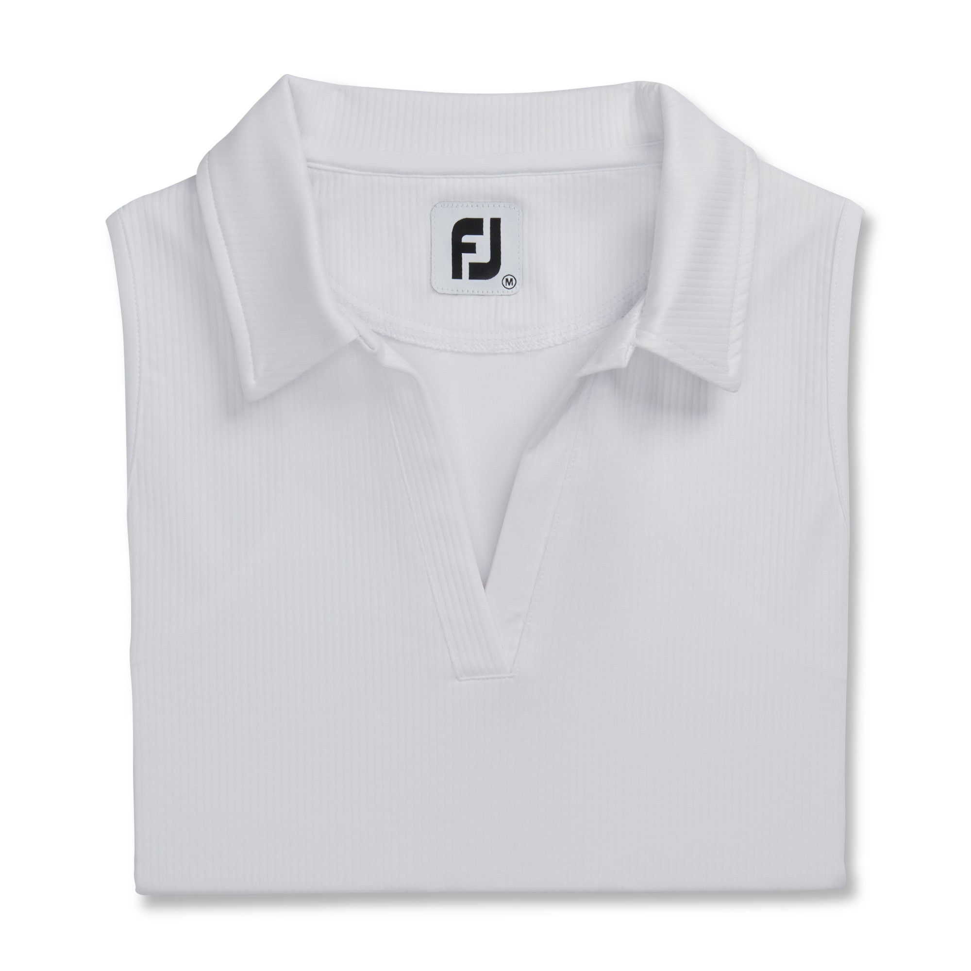 White The FootJoy® Women’s Racerback Performance Golf Tank Polo in a sporty athletic style, featuring a sleeveless racerback design, smooth neckline, and lightweight stretch fabric, designed for women’s golf and active wear.